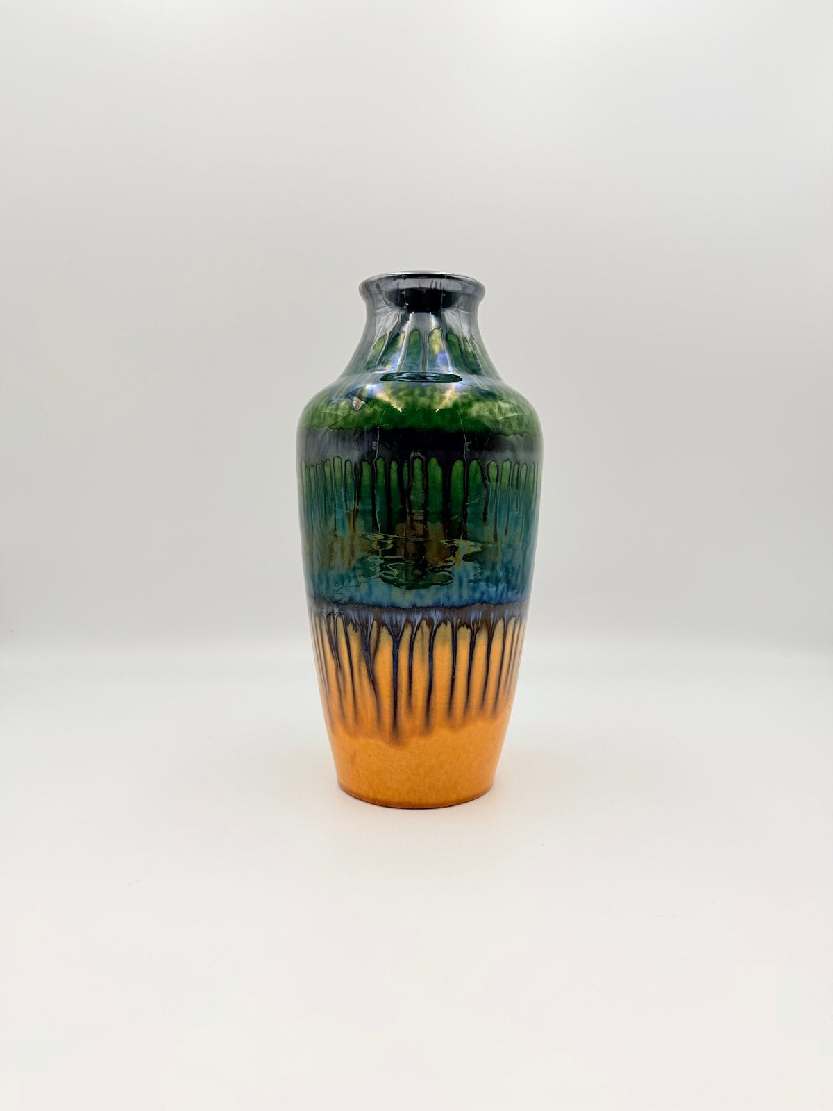 West-Duitse Fat Lava Vaas - Groen/Blauw/Oranje - 30cm, Ophalen of Verzenden