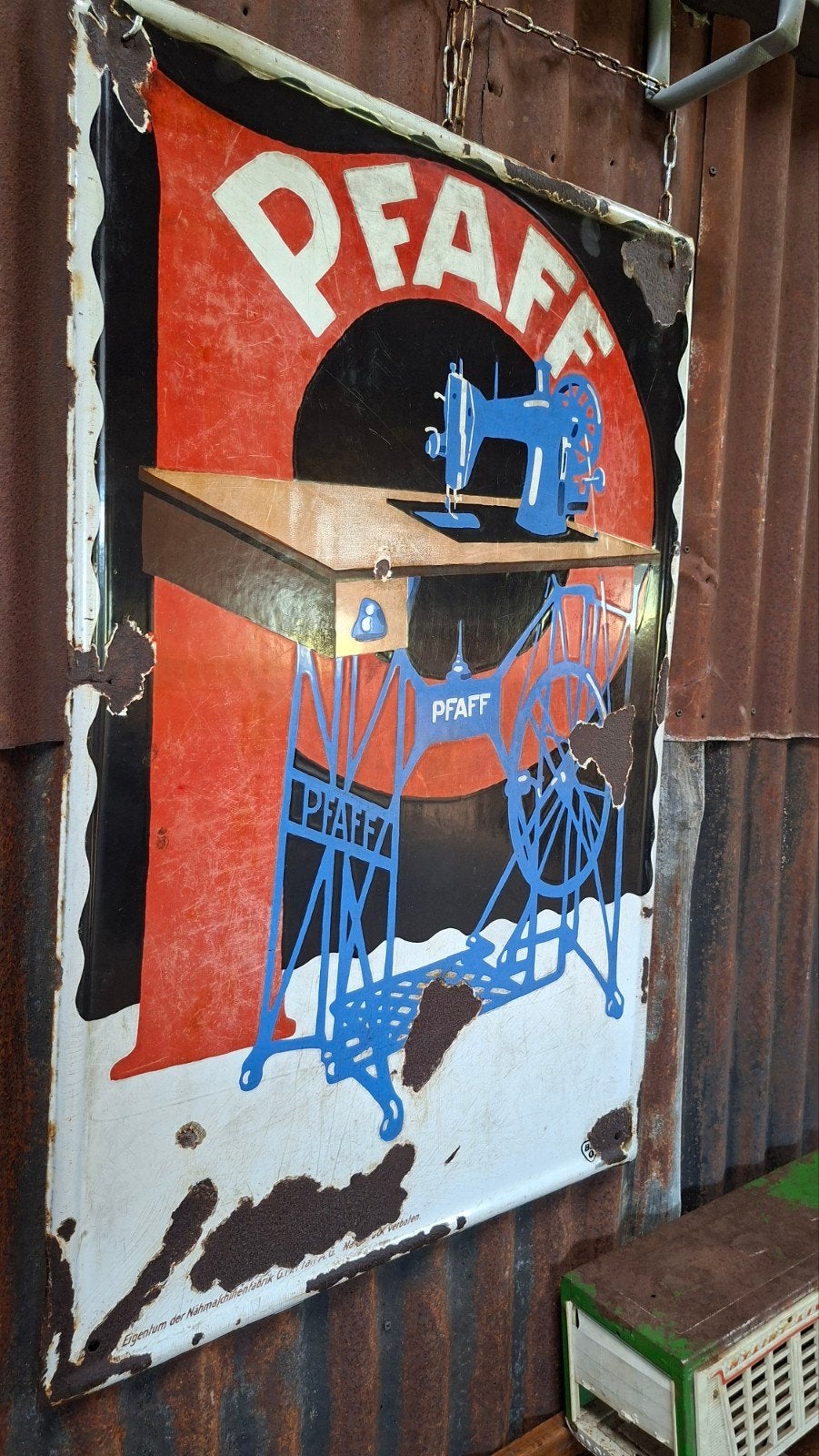 Groot emaille reclamebord Pfaff naaimachine - Vintage, Antiek en Kunst, Antiek | Emaille, Ophalen
