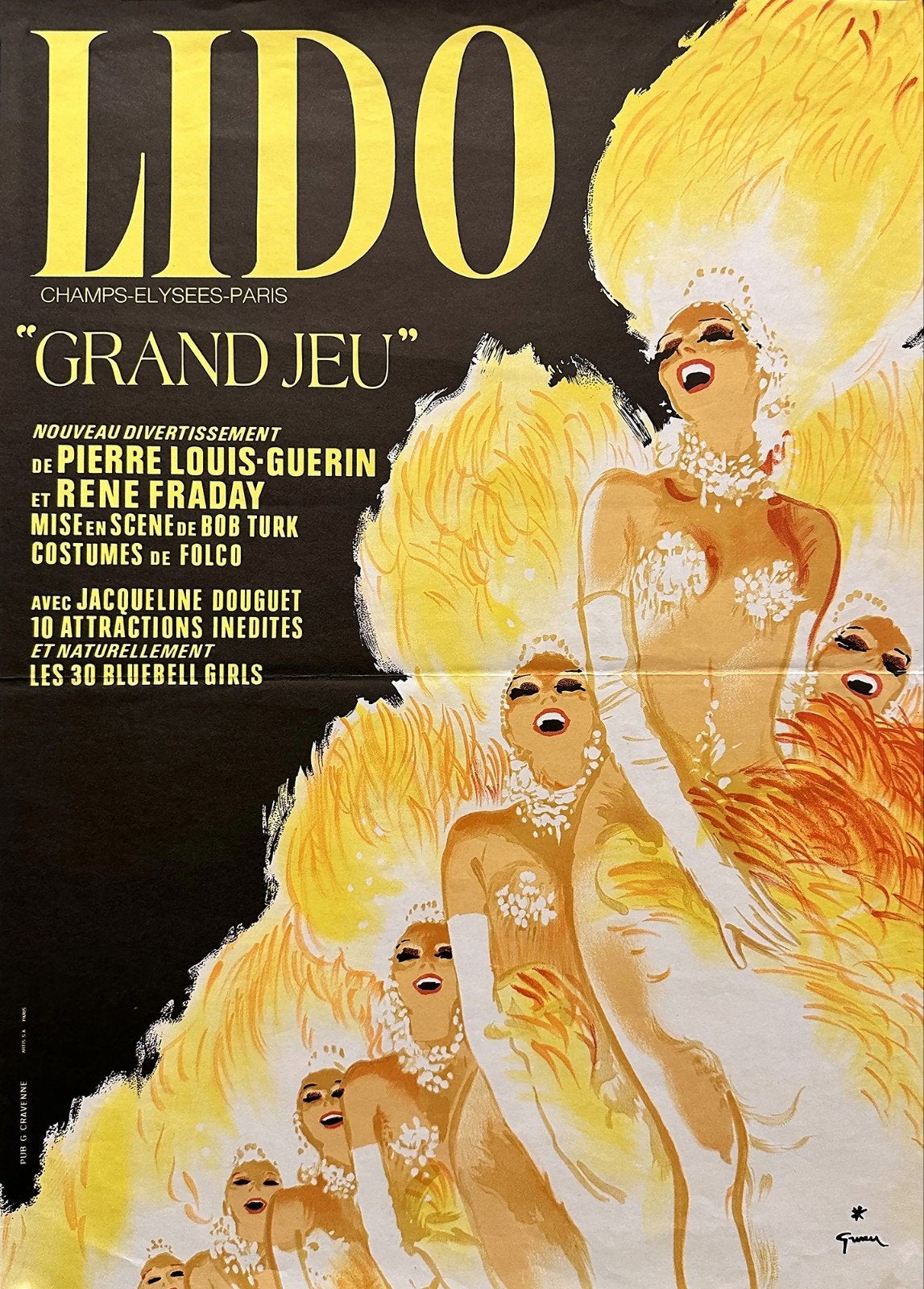 Vintage Lido Parijs "Grand Jeu" Poster - Film & TV, Ophalen of Verzenden, A1 t/m A3, Film en Tv, Rechthoekig Staand