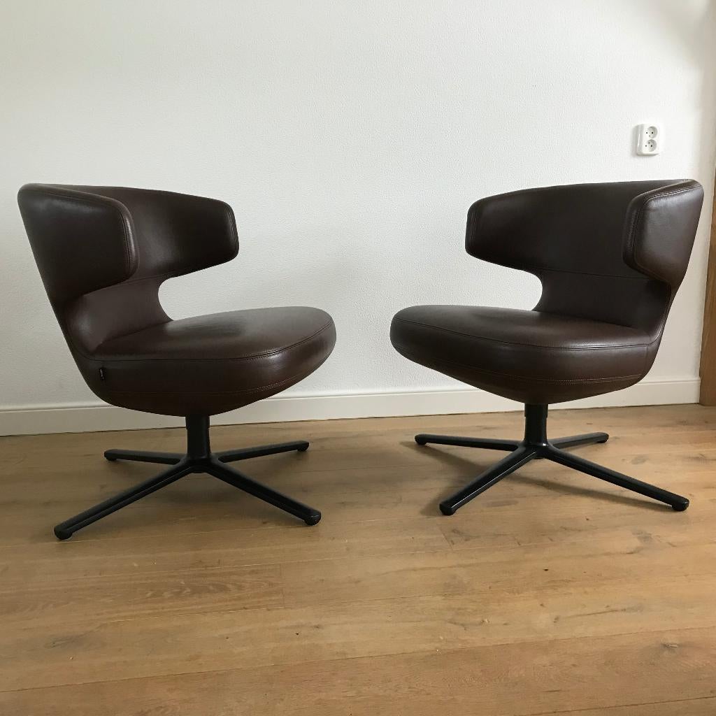 Set 2 IZGS Vitra Petit Repos bruin leer draaibaar, Huis en Inrichting, Fauteuils, Minder dan 50 cm, Minder dan 75 cm, Leer, Ophalen of Verzenden