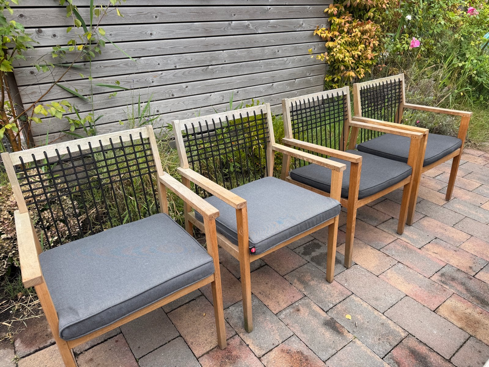 4 Houten tuin stoelen inclusief kussens, Ophalen, Gebruikt, Hout