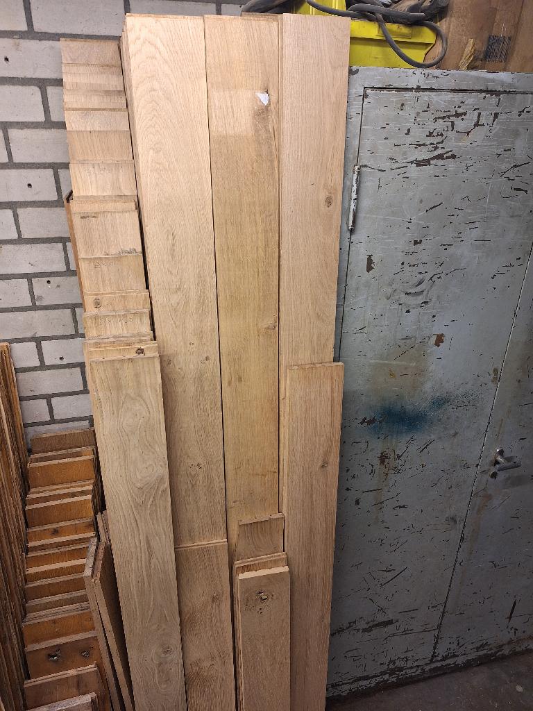 massief eiken planken 26,5 m2/204 m1  13 cm breed  19 mm dik, Doe-het-zelf en Verbouw, Hout en Planken, Ophalen, Gebruikt, Minder dan 25 mm