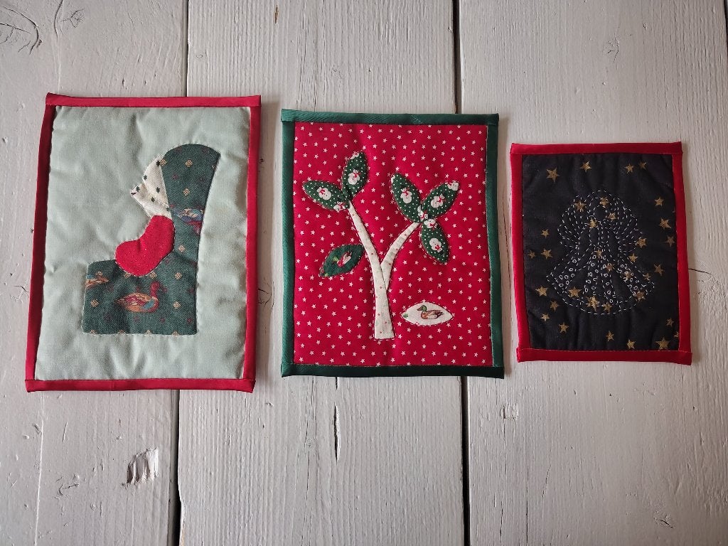 Drie mooie quiltwerkjes - thema kerst - engel, boom, Meerkleurig, Nieuw, Ophalen of Verzenden, Katoen