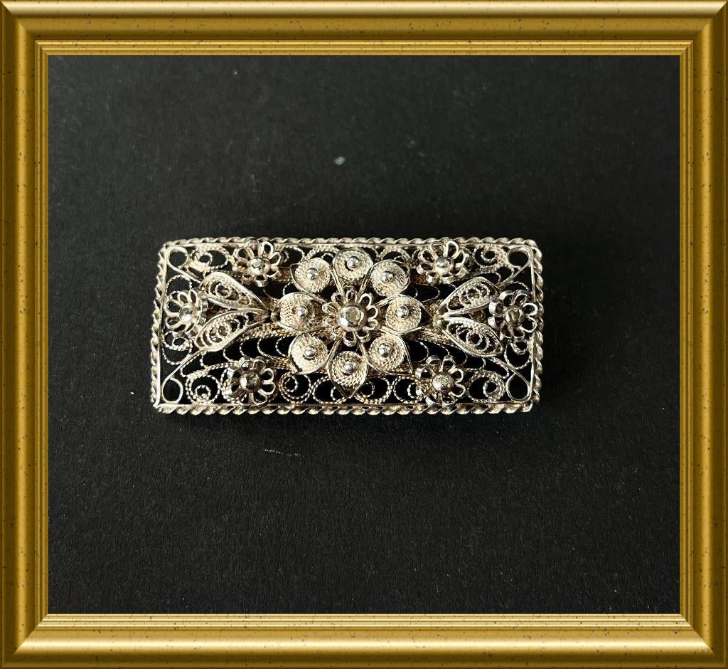 Mooie oude zilveren filigrain broche, Ophalen of Verzenden, Zilver, Broche