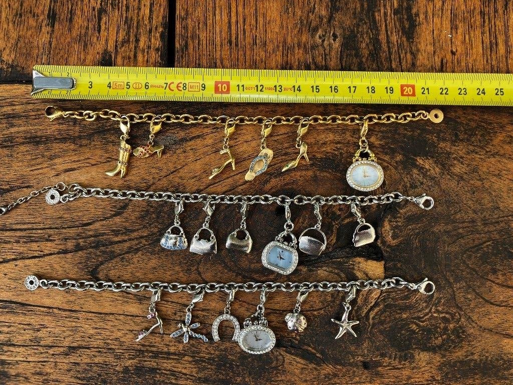 stalen armbanden (3) met uurwerk, Sieraden, Tassen en Uiterlijk, Gebruikt, Staal, Met bedels of kralen, Ophalen of Verzenden
