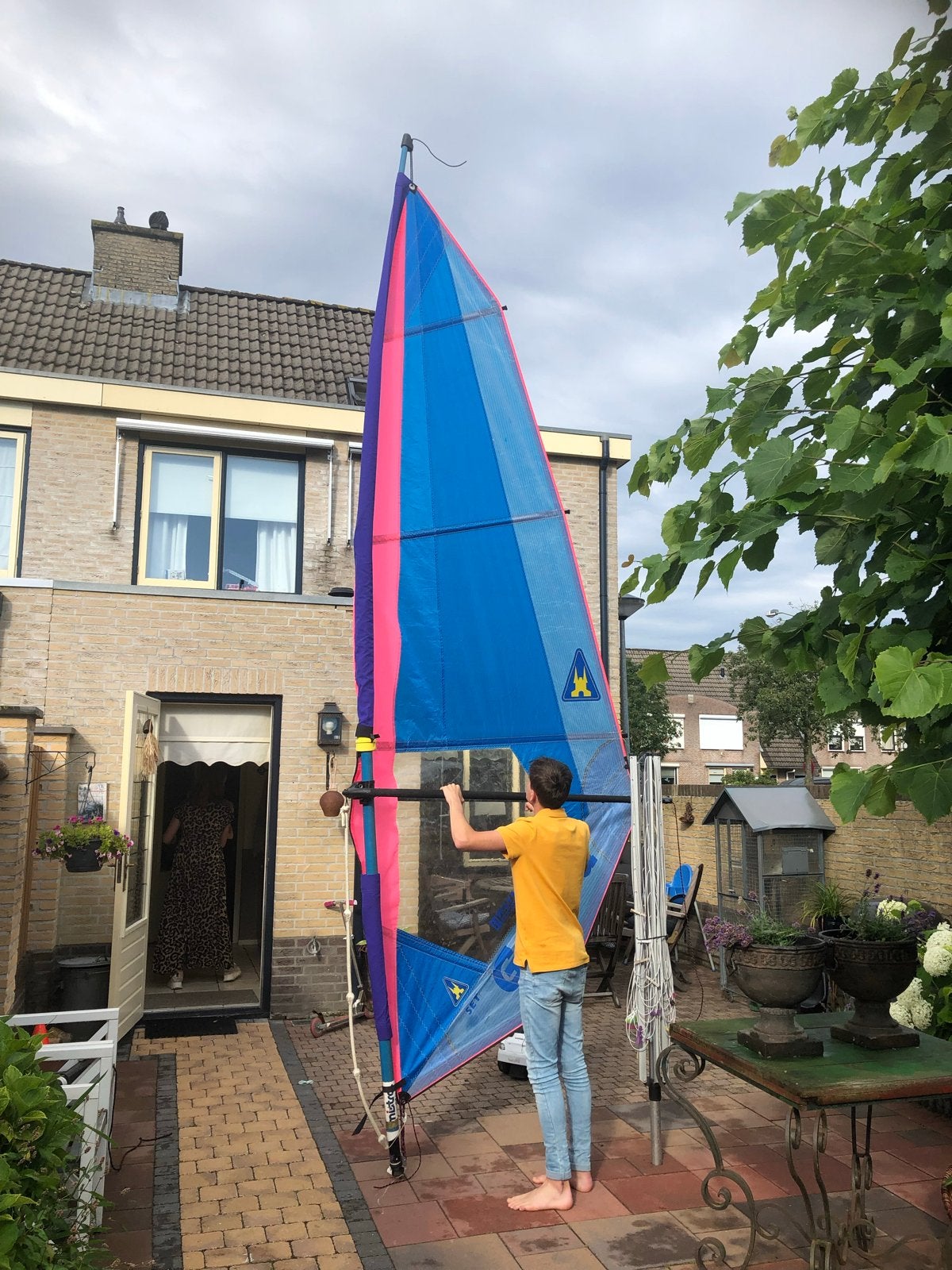 Complete surfset met 2 zeilen en lange mast, Watersport en Boten, Windsurfen, Met zeil(en), 250 tot 300 cm, Gebruikt, Complete set