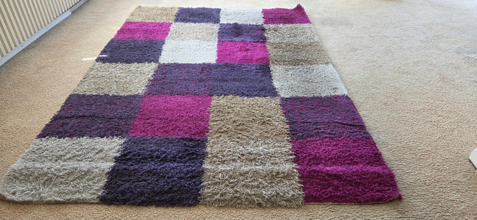 Vloerkleed met blokpatroon, Ophalen, Modern, Speels, Shaggy, Gebruikt, 200 cm of meer