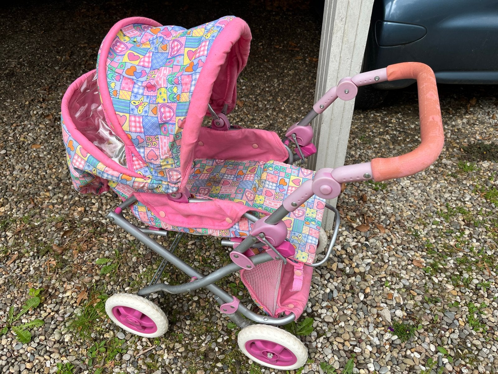 Roze poppenwagen met vrolijk patroon, Ophalen, Gebruikt, Overige typen