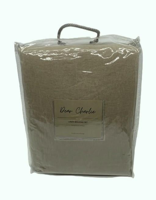 100% linnen dekbedovertrek 240x220 met slopen Khaki, Dekbedovertrek, Ophalen of Verzenden, Groen, Nieuw