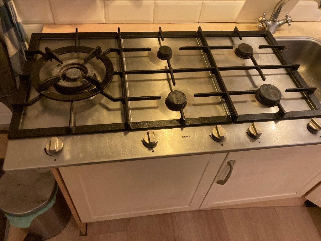 ATAG 5-pits gaskookplaat RVS – grote wokbrander, Witgoed en Apparatuur, Ophalen, Gebruikt, Inbouw, Gas