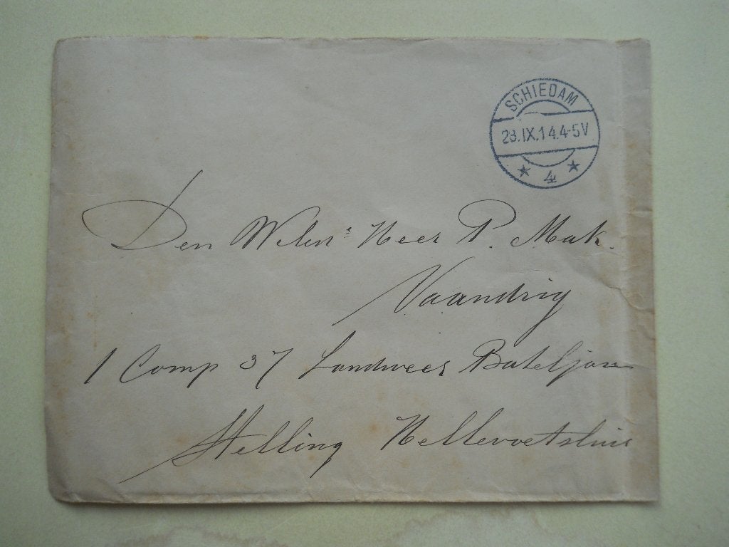 Nederland 1914 Militaire post Rondstempel Schiedam, Ophalen of Verzenden, Envelop