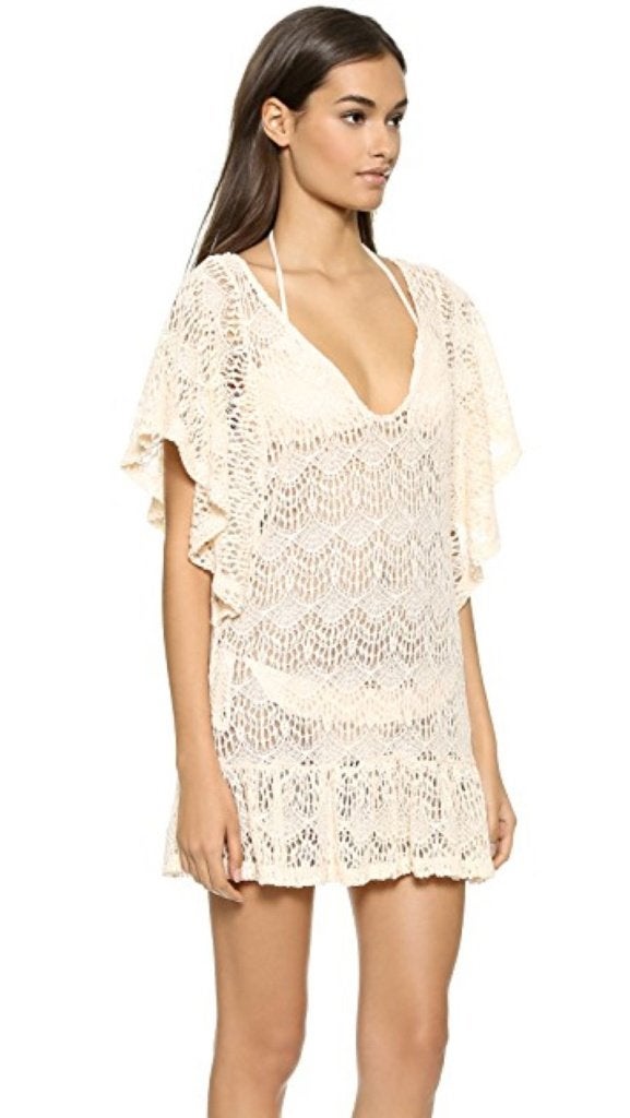 eberjey malena coverup mini strand tuniek jurk | s/m, Verzenden, Nieuw, Beige, Overige typen