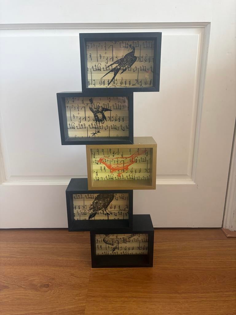 Wand lijst voor 5 foto’s fotolijst zwart goud, Ophalen of Verzenden, Gebruikt, Hout