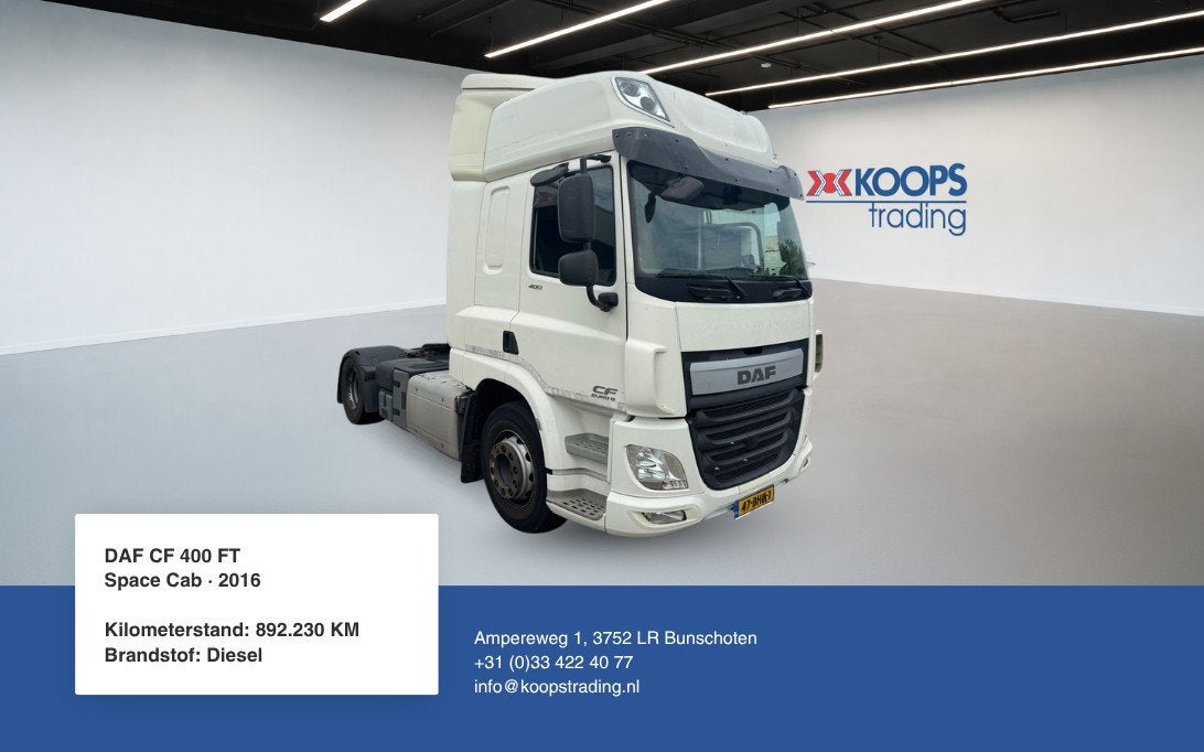 DAF CF 400 FT Space cab spoilers (bj 2016), Automaat, Wit, Origineel Nederlands, Bedrijf