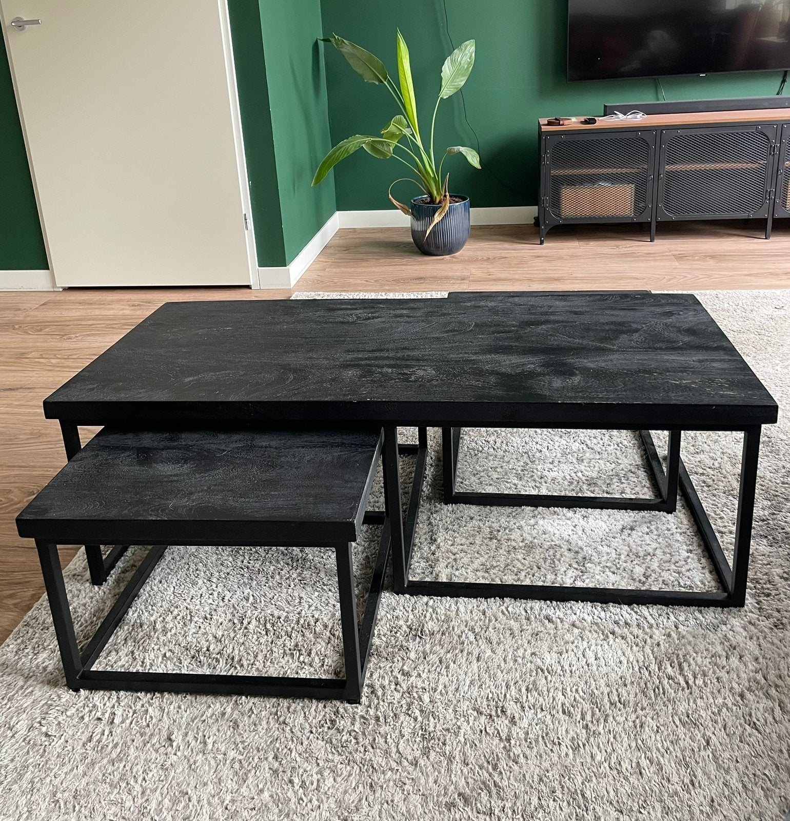 Salontafel set mango hout, Huis en Inrichting, Tafels | Salontafels, Gebruikt, 50 tot 100 cm, Rond, Metaal, Ophalen