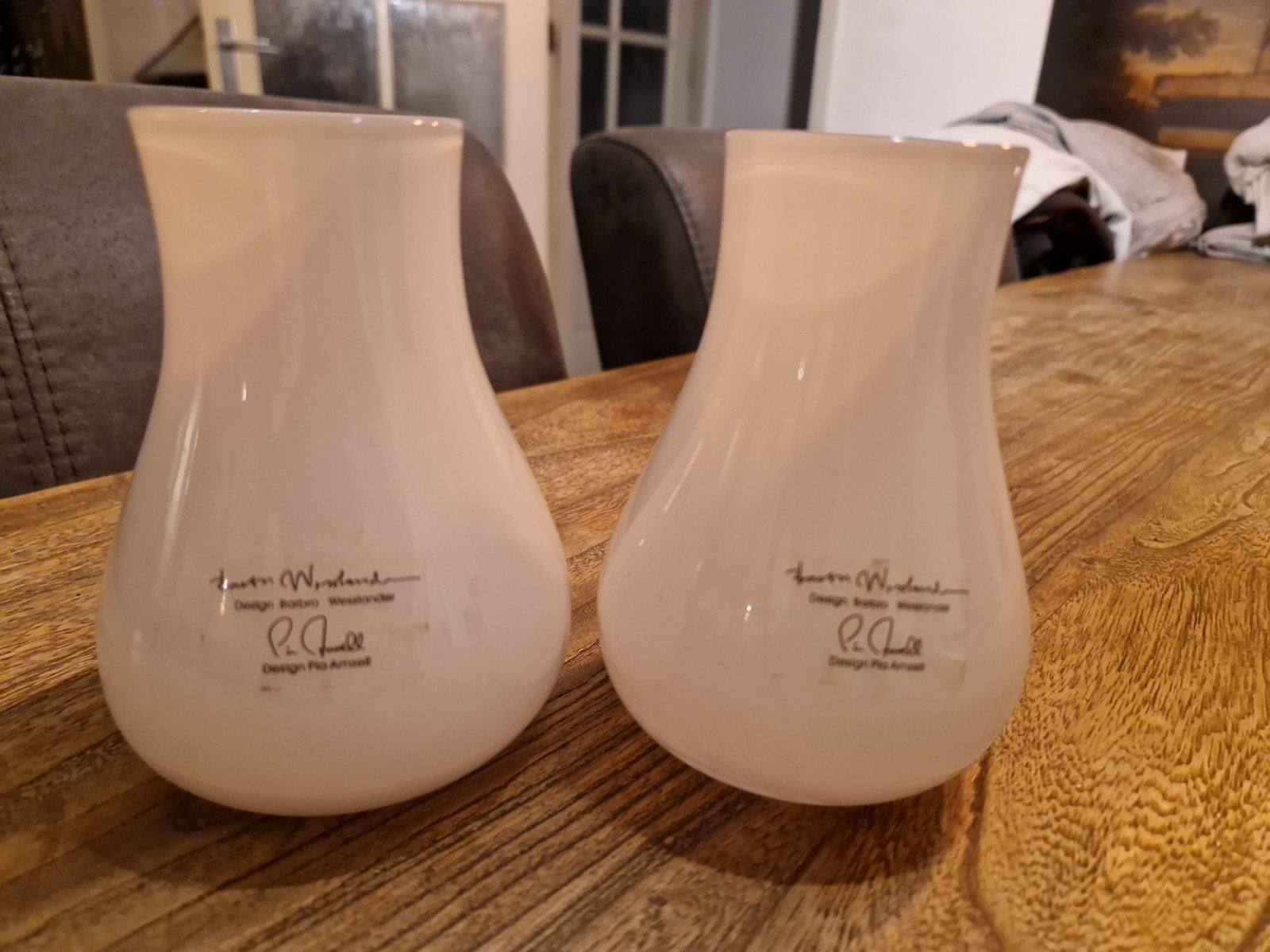 IKEA Vazen (2 stuks) - Design Barbro Wesslander & Pia Amsell, 12 cm, Gebruikt, Handgemaakt, Wit