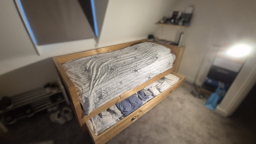 Stoer 1 persoons steigerhouten bed - compleet, Ophalen, Steigerhout, 200 cm, Verstelbaar