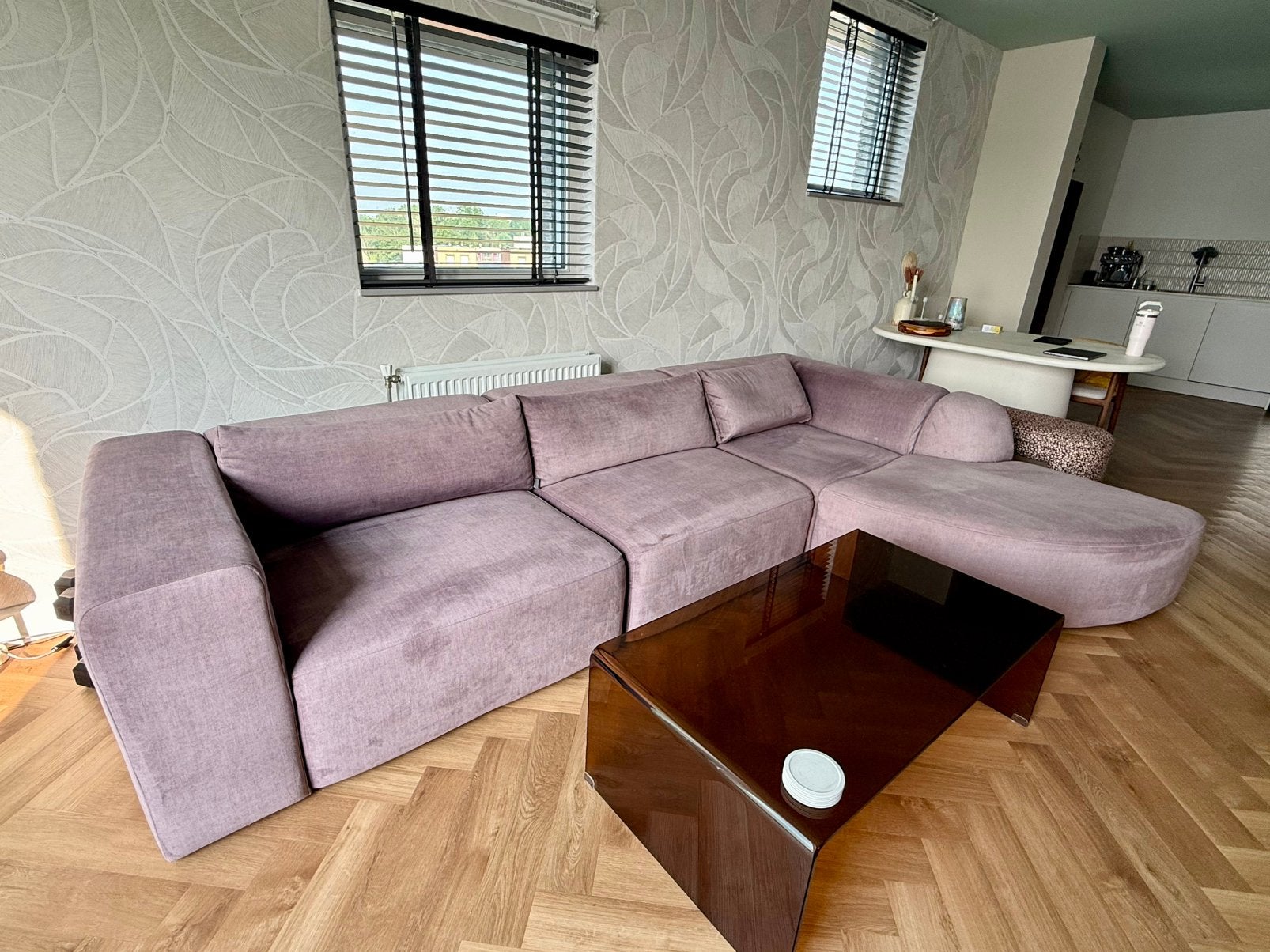 Modulaire 4x6 sofa in lila velvet, Huis en Inrichting, Ophalen, Zo goed als nieuw, Stof