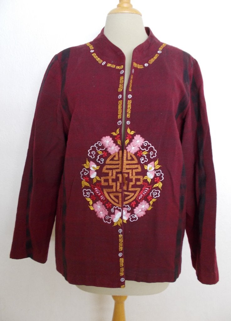 100% katoen India/boeddhistisch wijnrood borduur jasje! L/XL, Overige kleuren, Maat 42/44 (L), Ophalen of Verzenden, Zo goed als nieuw