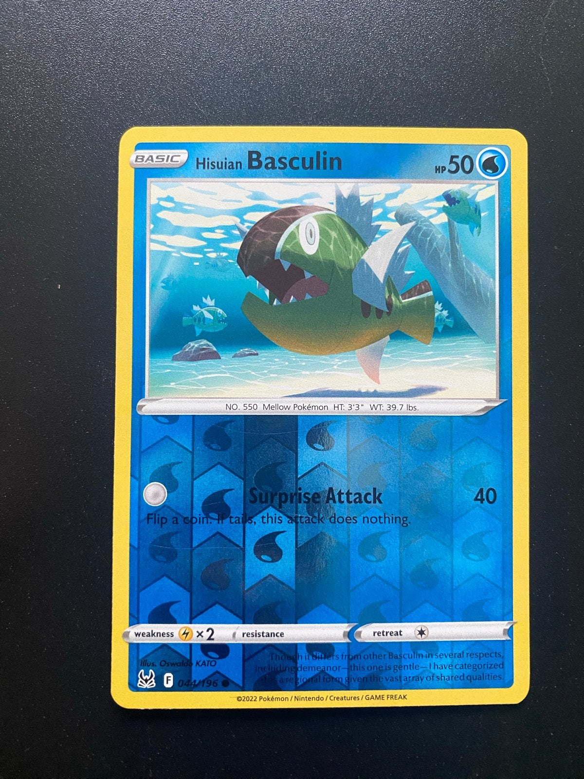 Hisuian Basculin 044/196 Reverse Holo Pokémon Lost Origin, Ophalen of Verzenden, Zo goed als nieuw, Losse kaart, Foil