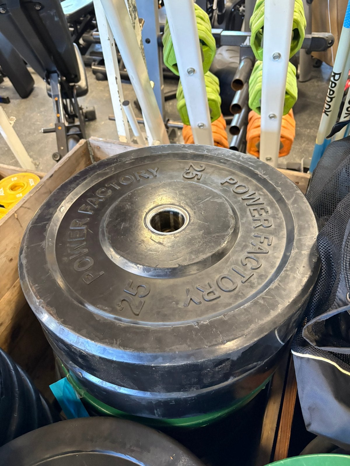 2 x 25 kg bumperplates power Factory olympische schijven, Ophalen, Halterschijven, Gebruikt, Power factory