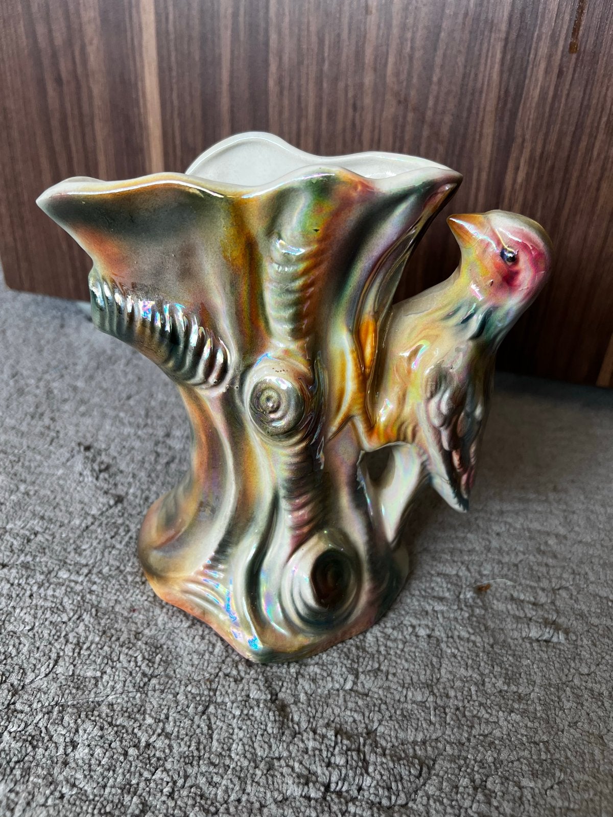 Vintage Iridescent Vogel Vaasje - Made in Italy, Antiek en Kunst, Ophalen of Verzenden