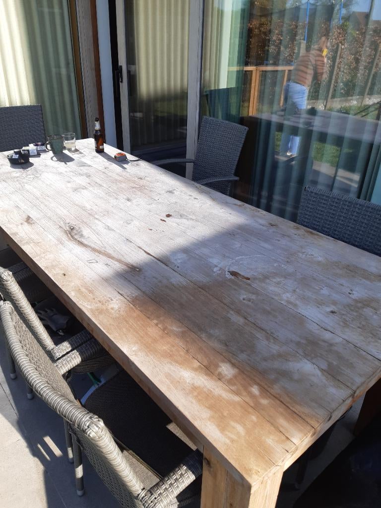 Teak tafel met 6 stoelen, Huis en Inrichting, Tafels | Eettafels, Ophalen, Gebruikt, Teakhout, 200 cm of meer