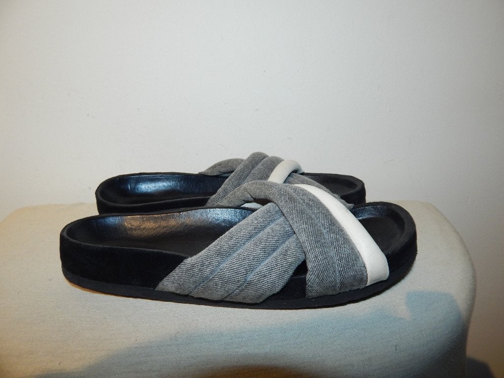 Isabel Marant leren slippers banden stof kruis mt 40