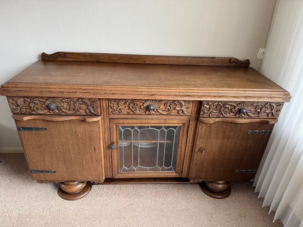 Vintage dressoir, Ophalen, 150 tot 200 cm, Eikenhout, Met deur(en)