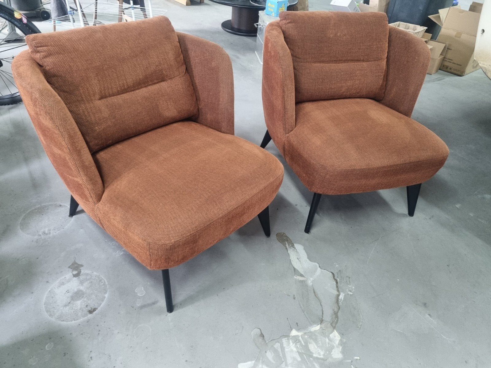 Fauteuitjes 2 cognac oranje brique Van De Bommel, Huis en Inrichting, Ophalen, Minder dan 75 cm, Zo goed als nieuw, 50 tot 75 cm
