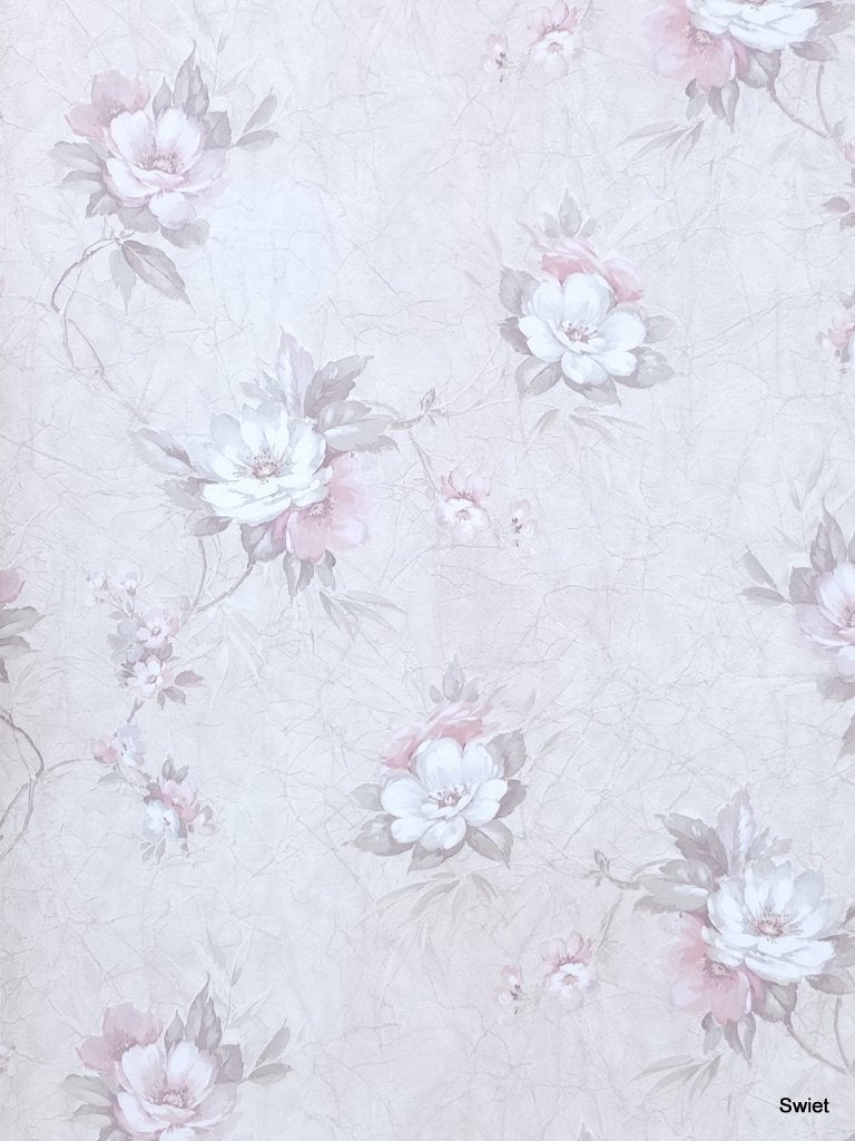 4697 60s bloemenbehang roze crème romantisch vintage swiet, Huis en Inrichting, Ophalen of Verzenden, Roze