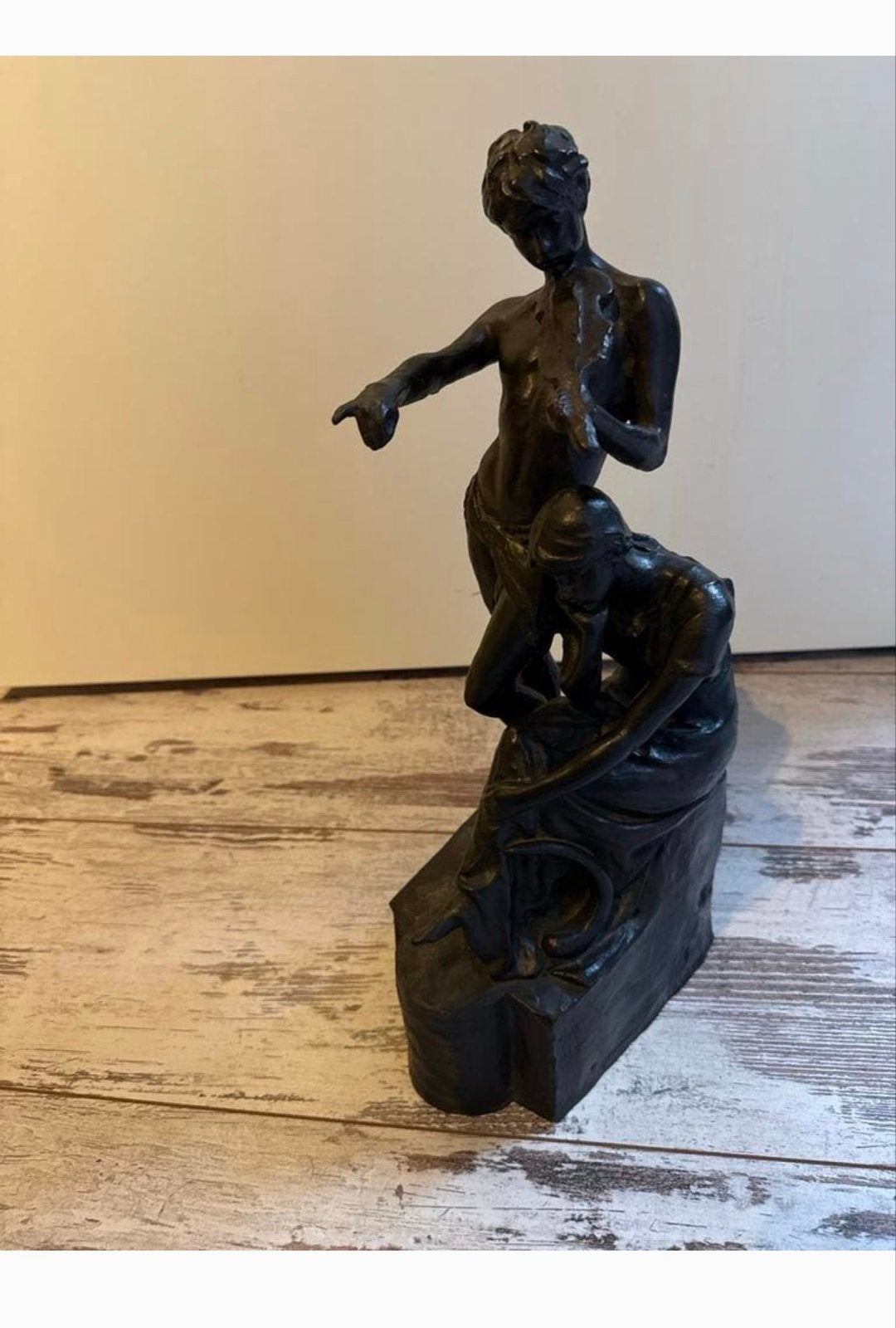 Bronzen beeld violist en luisteraar, gesigneerd J. Borjeson, Groep mensen, Ophalen of Verzenden, Brons, Beeld