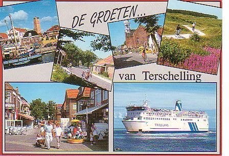 Ansichtkaart 	Terschelling	6-luik, Verzamelen, Ansichtkaarten | Nederland, Verzenden, 1980 tot heden, Gelopen, Waddeneilanden
