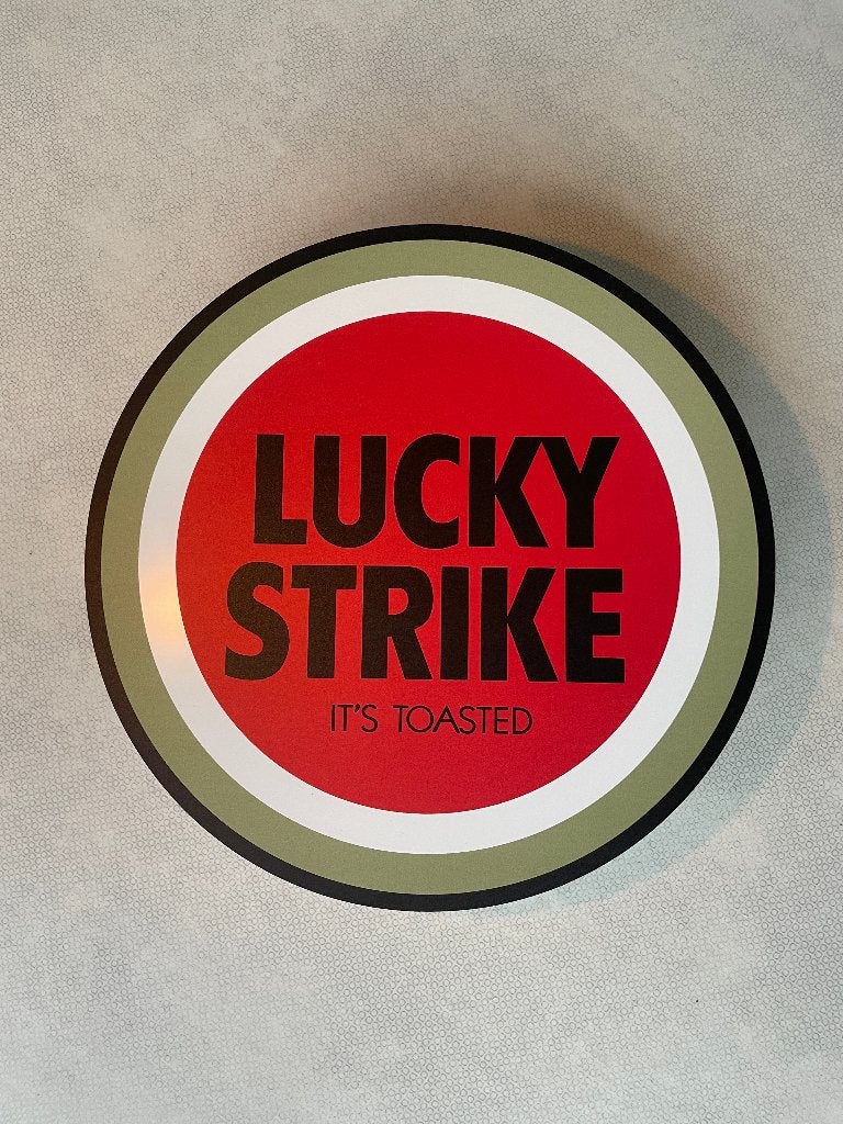 Reclamebord Lucky Strike, wit, aluminium, 3mm dik, 40x40cm, Verzamelen, Ophalen of Verzenden, Nieuw, Reclamebord
