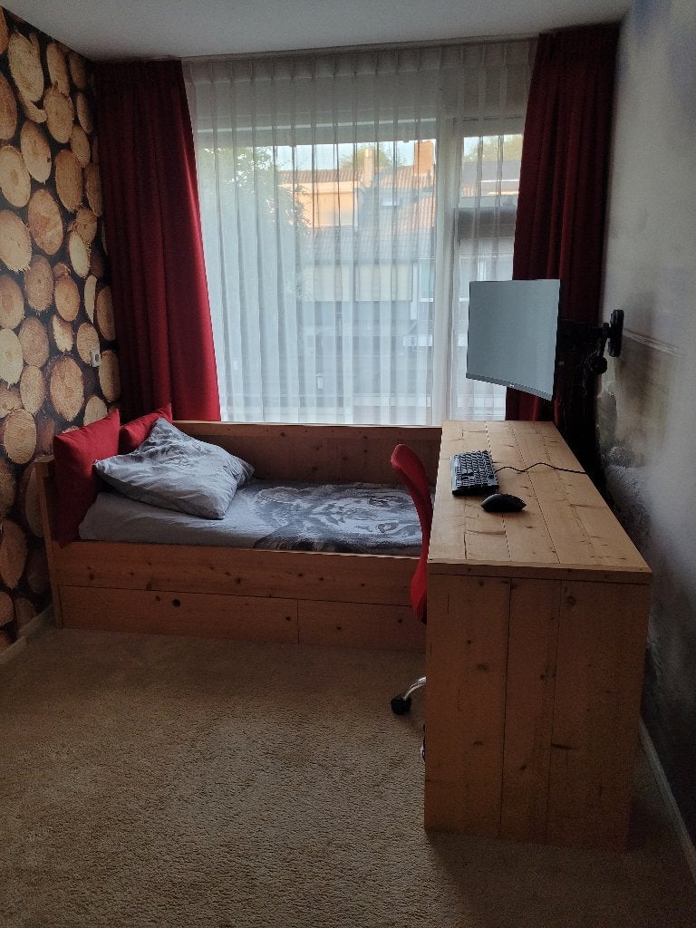 Ruimtebesparend bed met bureau en opberglades, Huis en Inrichting, Ophalen, Verstelbaar, Zo goed als nieuw, 80 cm