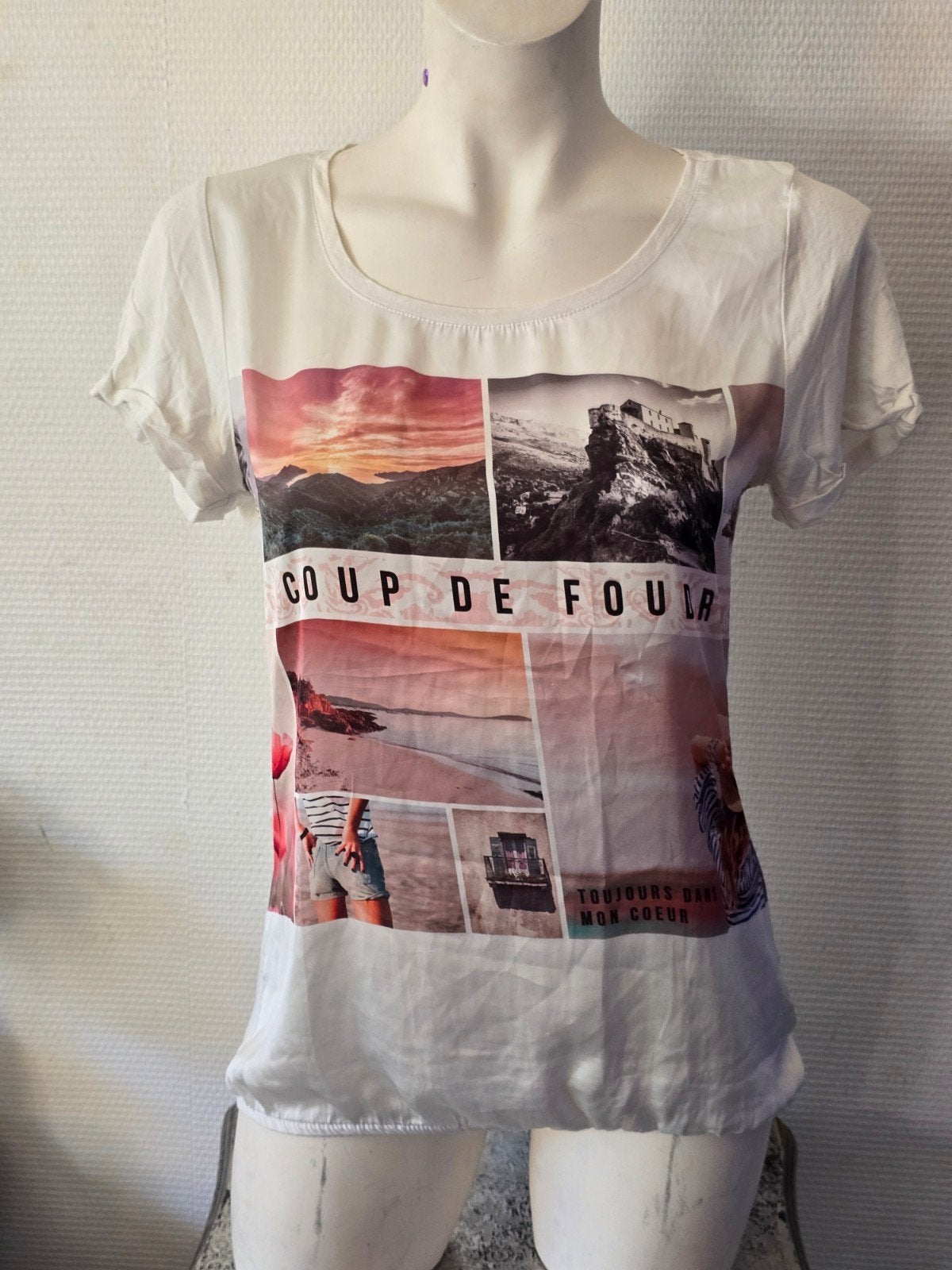 Bien Je T'aime Bleu T-shirt met print - Maat S, Wit, Ophalen of Verzenden, Zo goed als nieuw, Korte mouw
