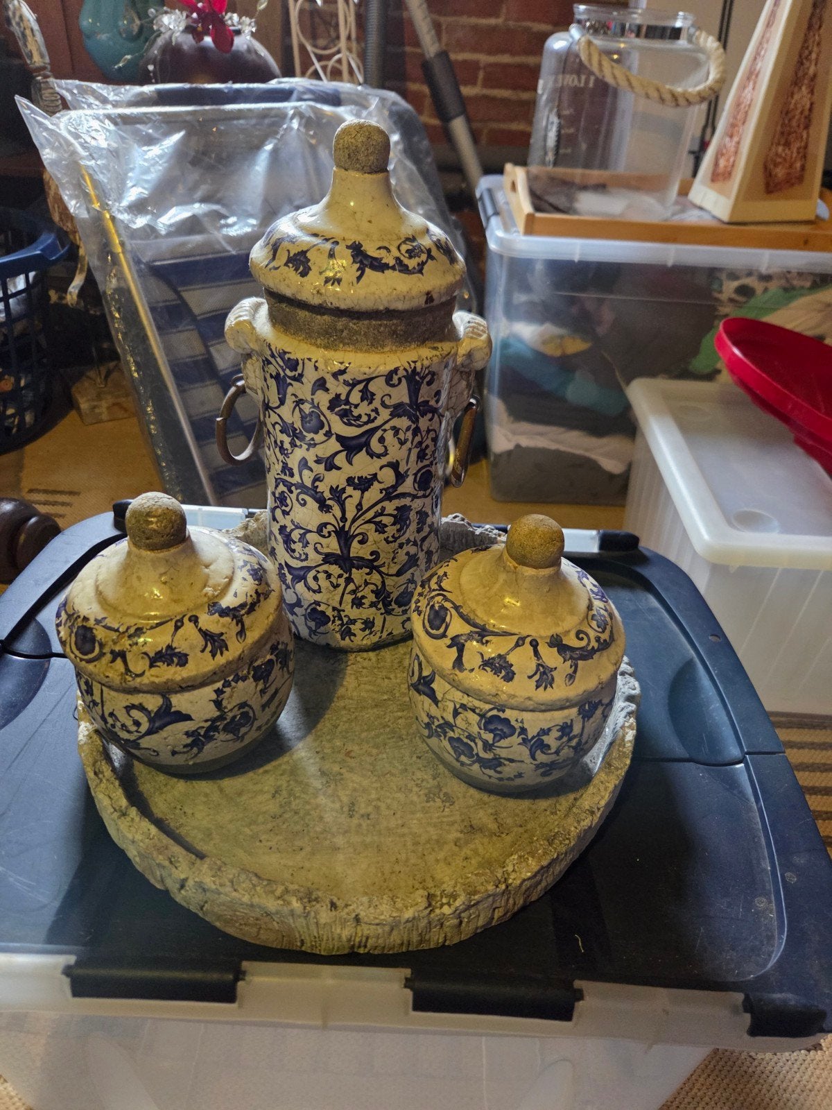 Decoratieve potten set met dienblad - Blauw/Wit, Ophalen