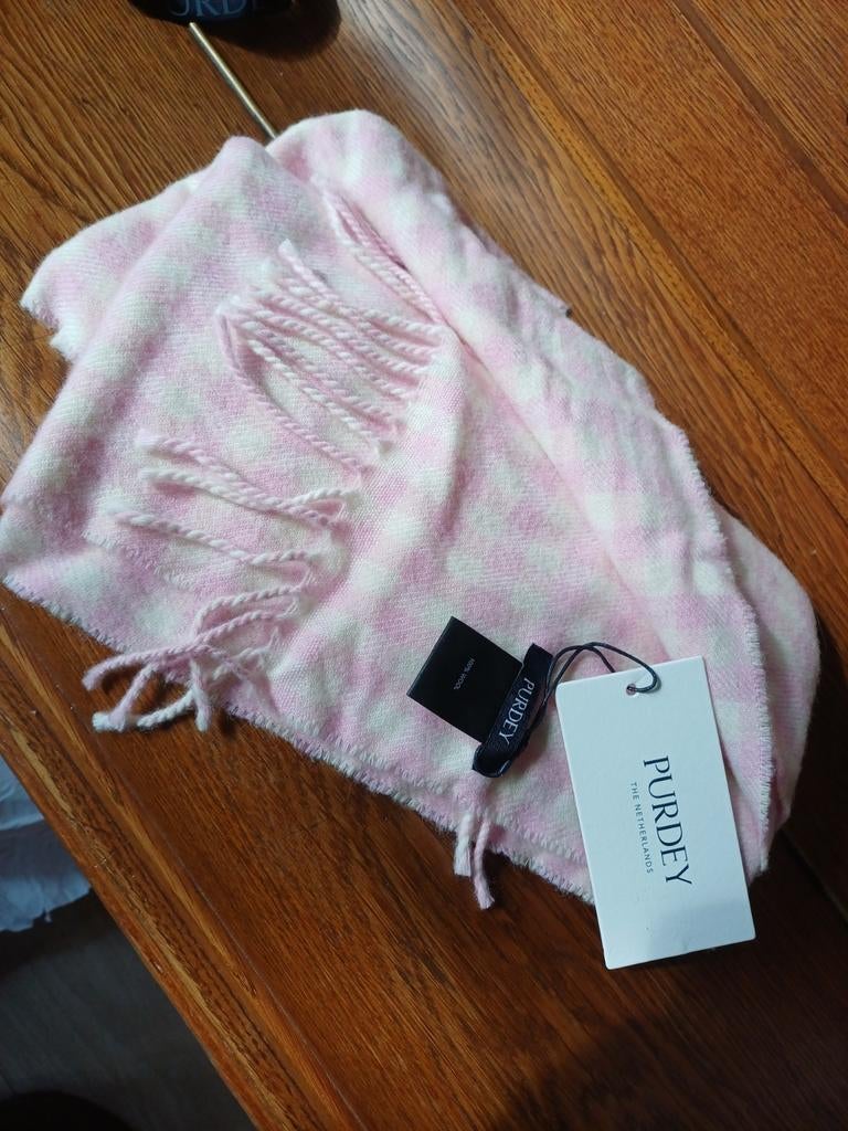 Sjaal wol Purdey gebroken wit met roze ruit, Maat 42/44 (L), Nieuw, Ophalen of Verzenden, Purdey