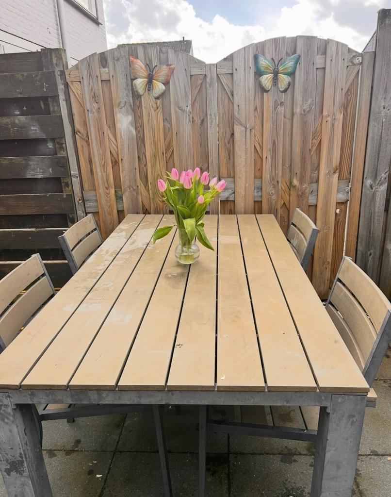 Mooie complete tuintafel tuinset 180x100cm, Tuin en Terras, Ophalen of Verzenden, Zo goed als nieuw, Rechthoekig, Hout