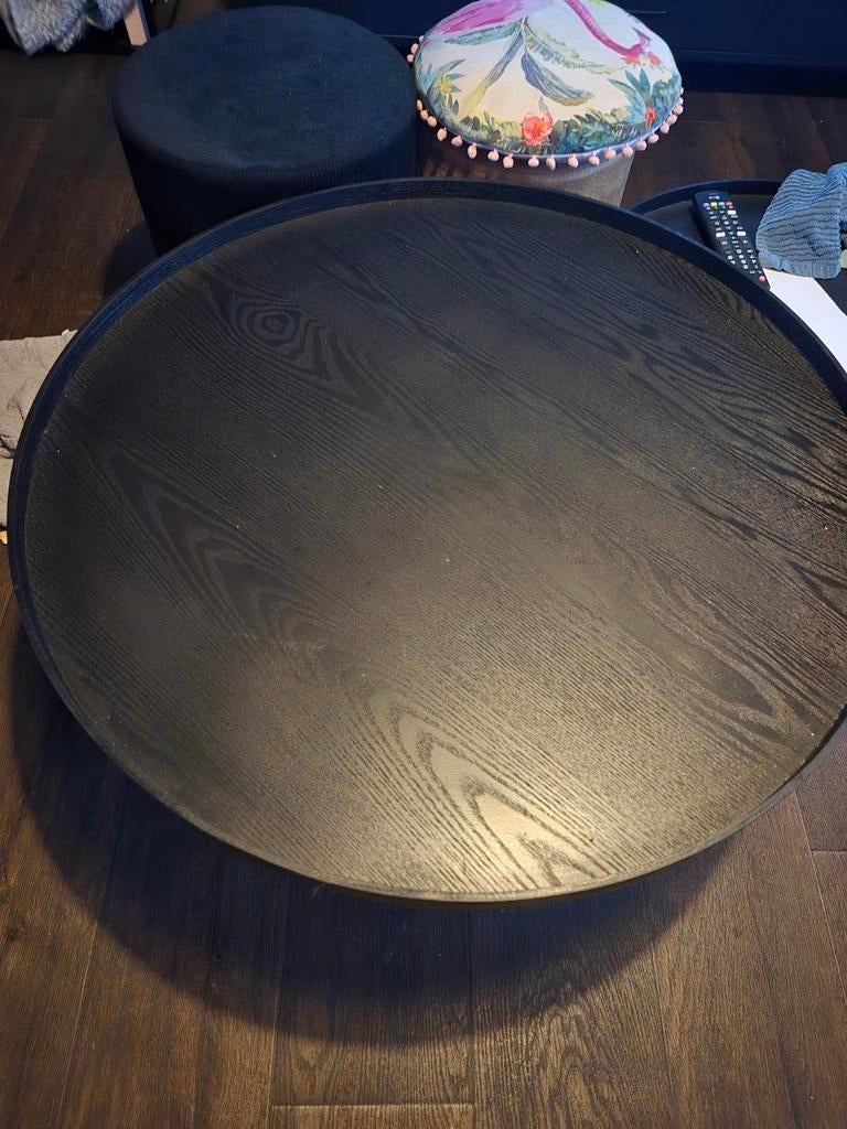 Wooddd Mesa Salontafel Maat L - Zwart Hout, Huis en Inrichting, Tafels | Salontafels, Ophalen, Gebruikt, 50 tot 100 cm, Rond