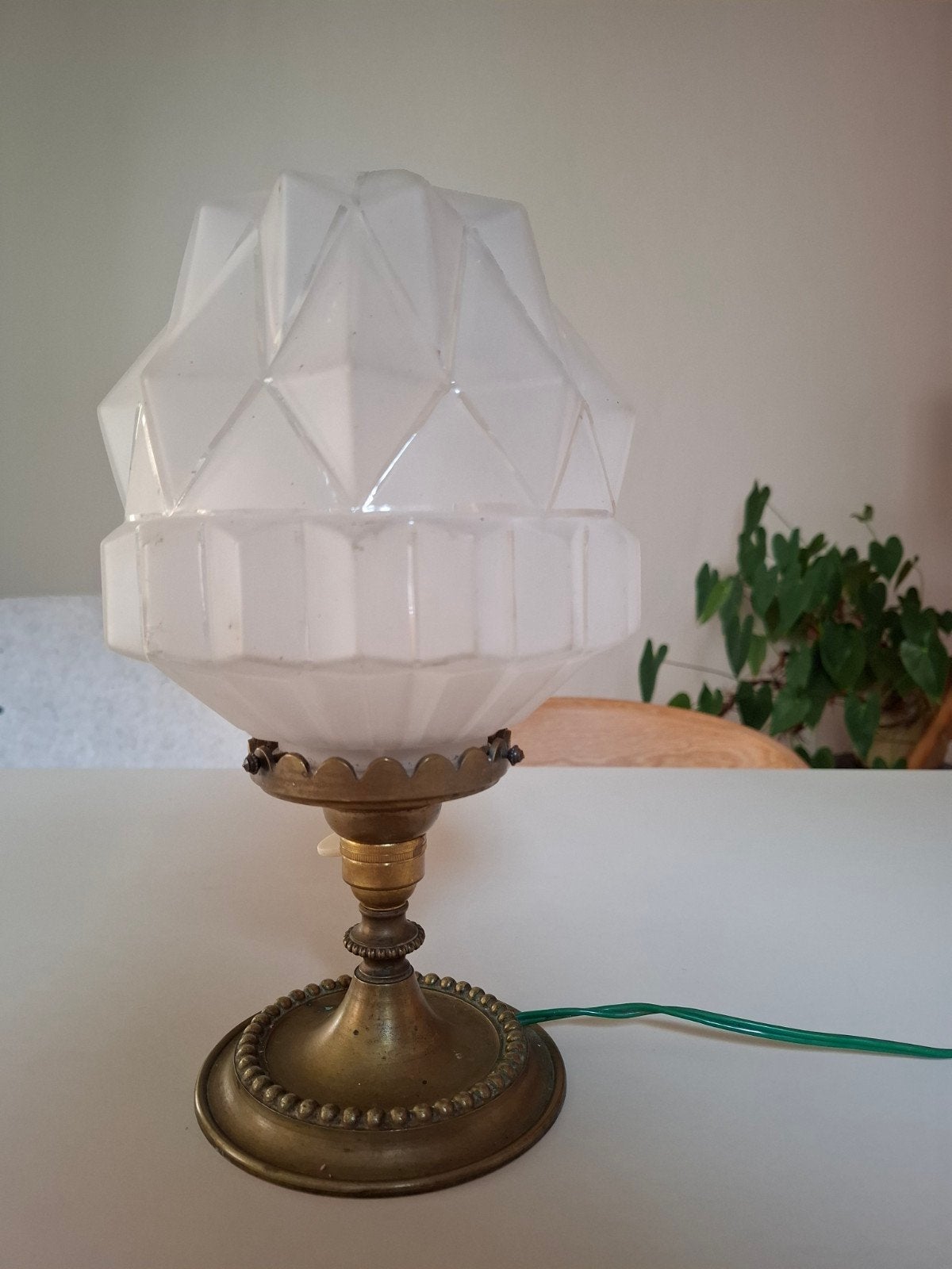 Art deco tafellamp mat glazen kap jaren dertig, Art deco, Groen, Ophalen of Verzenden, Glas