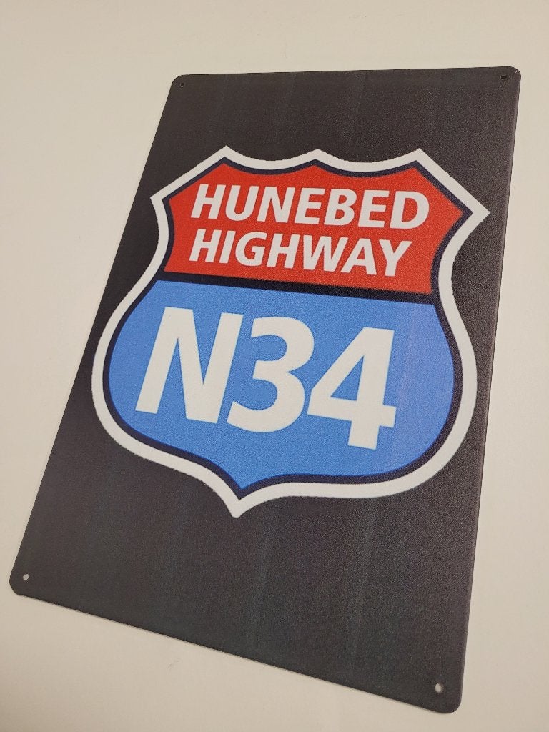 Hunebed Highway N34 reclamebord van metaal wandbord deco, Info@deconoord.nl, Deco Noord, Nieuw, Ophalen of Verzenden