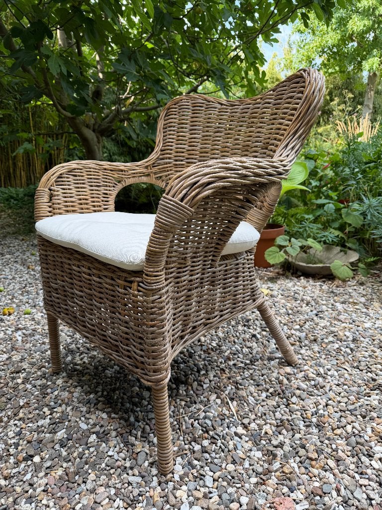 2 rotan fauteuils - stapelbaar, Ophalen, Minder dan 75 cm, Riet of Rotan, Zo goed als nieuw