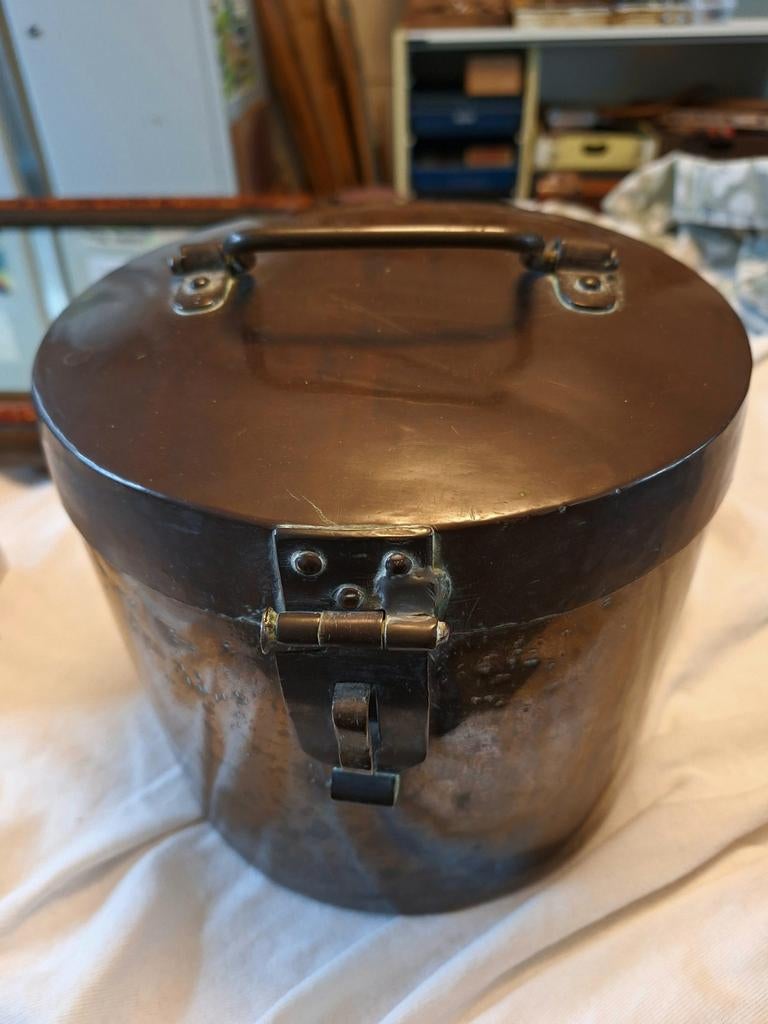 Antieke Koperen ketel turf deksel handgreep rond vat opslag, Antiek en Kunst, Ophalen of Verzenden, Koper