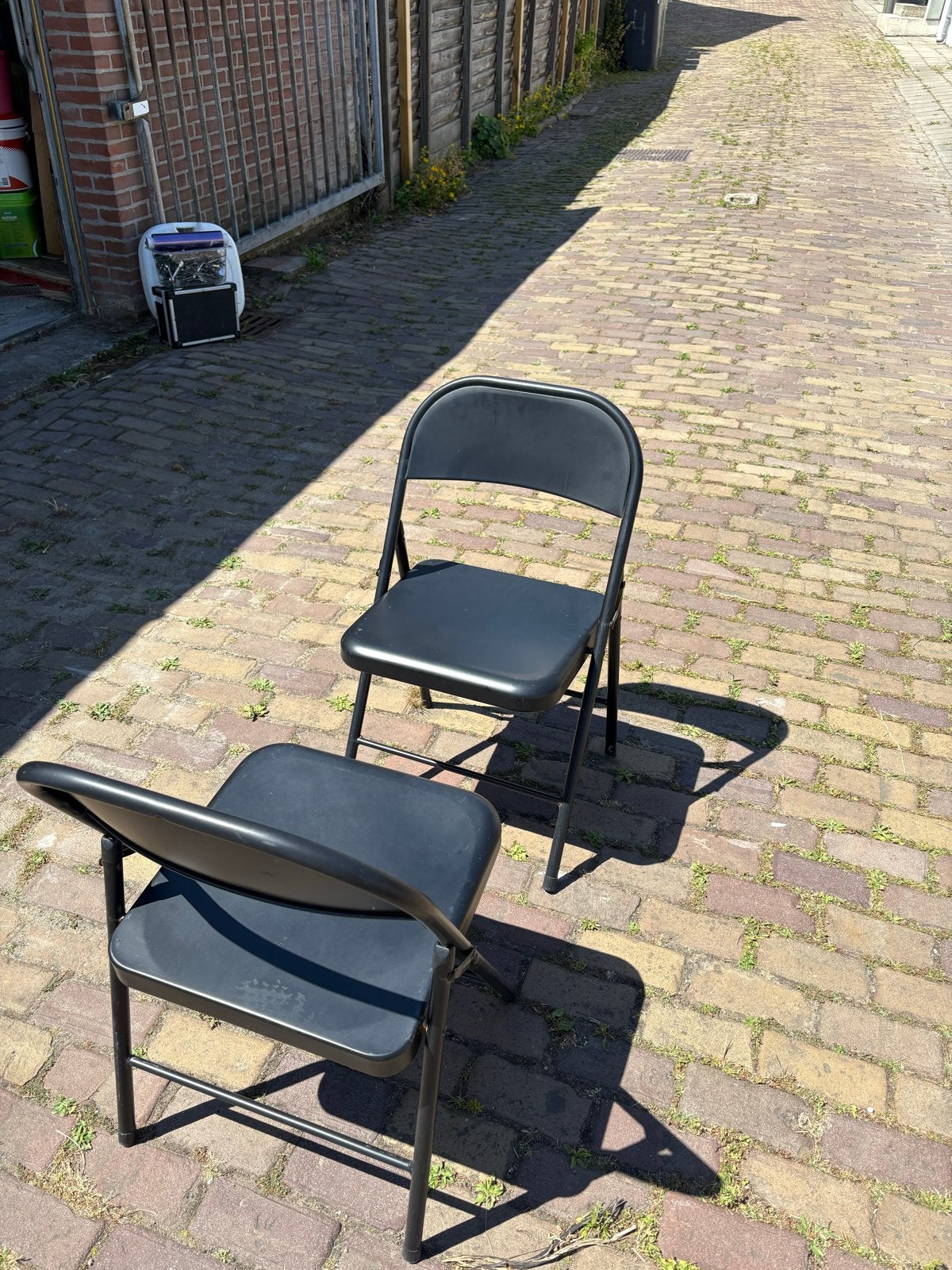 Set van 2 zwarte klapstoelen - Handig en ruimtebesparend, Gebruikt, Twee, Zwart, Ophalen of Verzenden