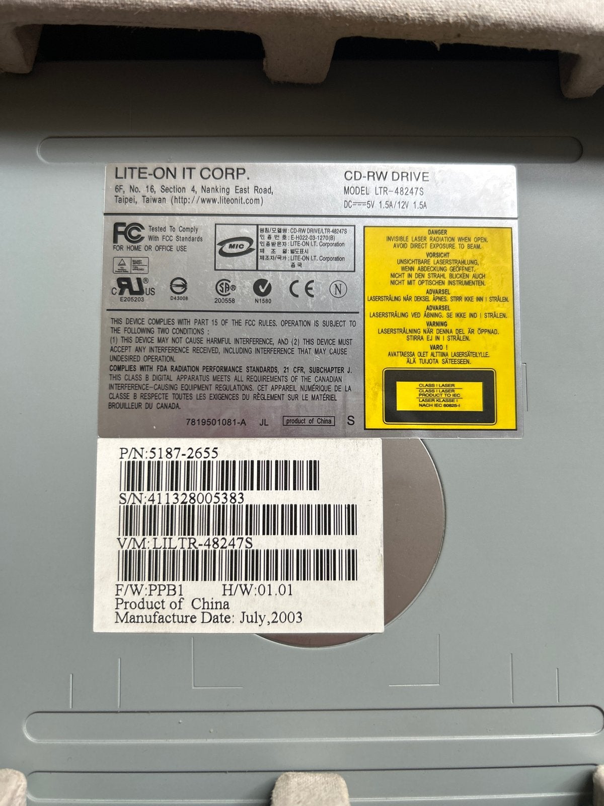 Lite-On CD-ROM Speler LTR-48247S (Intern), Computers en Software, Intern, Gebruikt, Ophalen of Verzenden, Windows