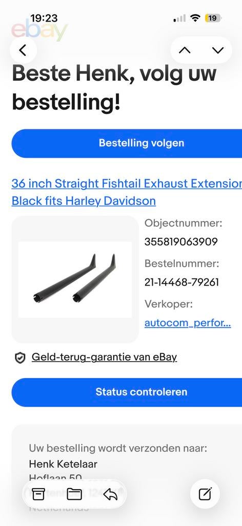 Fishtail einddempers zwart staal 36 inch lang, Motoren, Onderdelen | Harley-Davidson, Nieuw, Ophalen of Verzenden