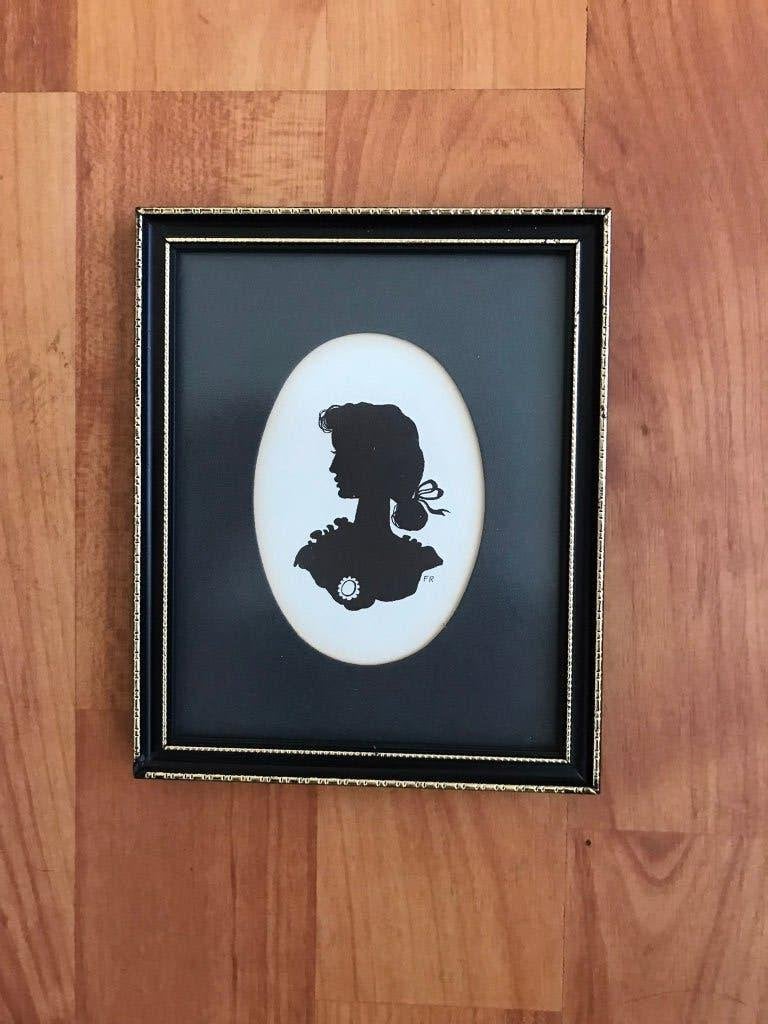Schilderij silhouet vrouw, Antiek en Kunst, Kunst | Schilderijen | Klassiek, Portret of Personen, Achter glas, Ophalen of Verzenden
