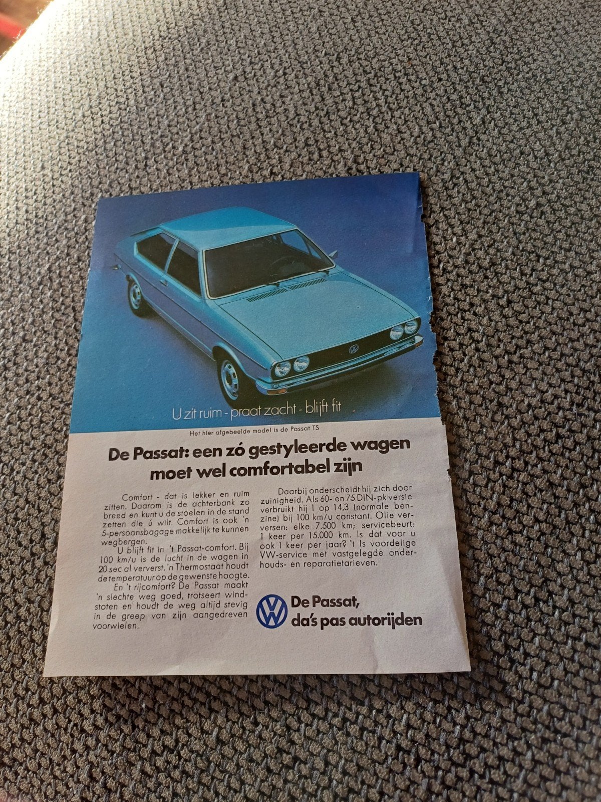 advertentie Volkswagen Passat blauw 1975, Ophalen of Verzenden, Zo goed als nieuw, Auto's