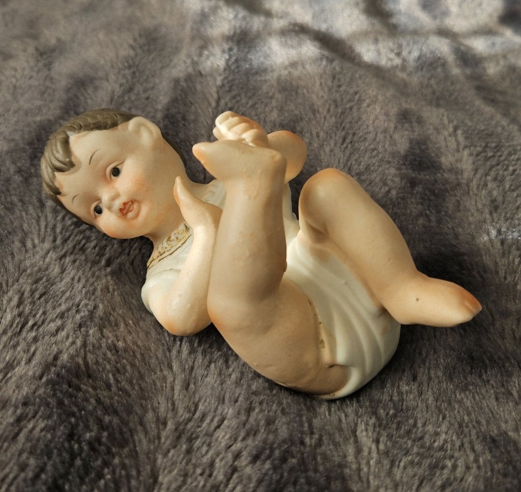 Vintage piano babybeeldje biscuit porselein, Antiek en Kunst, Ophalen of Verzenden